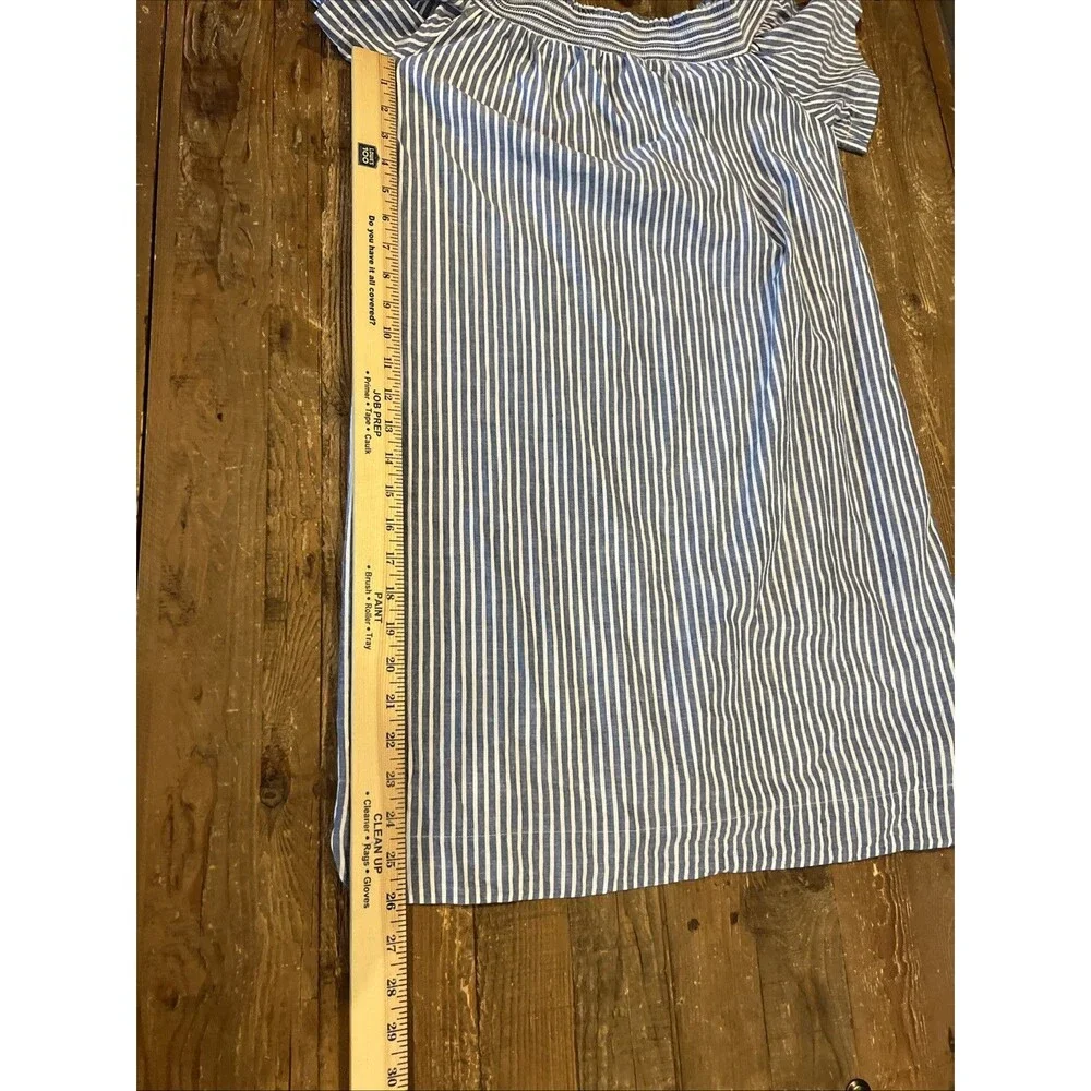 J Crew Seersucker Off The Shoulder Shift Dress Womens Sz 6 Blue & White Striped
